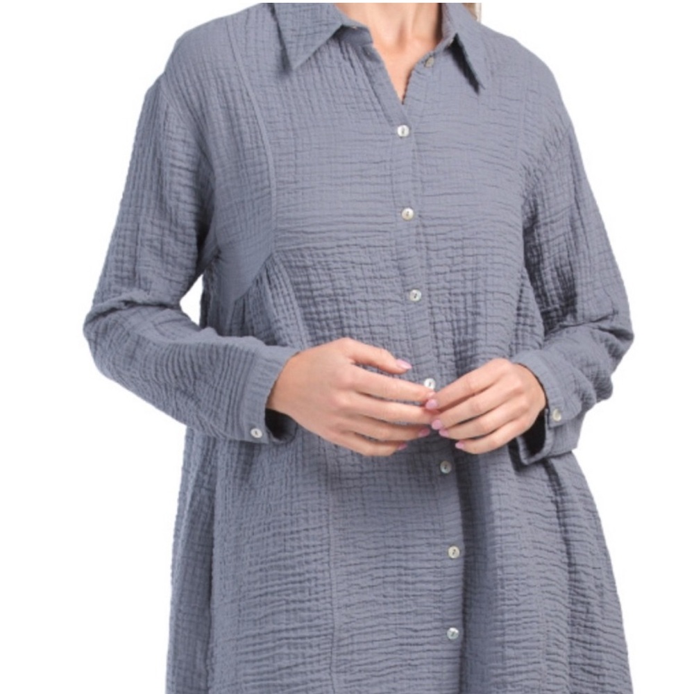 Zara Mauve Blue Crinkle Gauze Dress